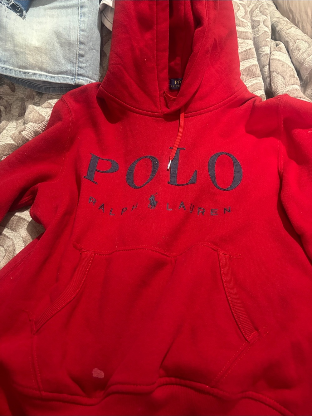 Polo by Ralph Lauren Red Crewneck Hoodie with Embroidered Logo